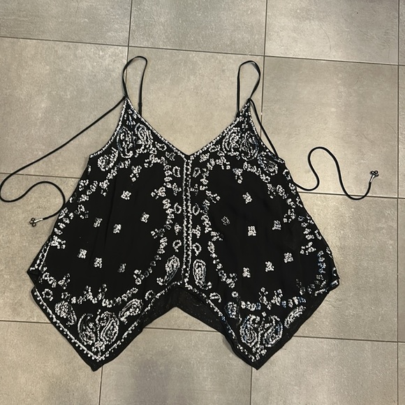 Free People  Black Tie Sequined Camisole - Picture 2 of 8
